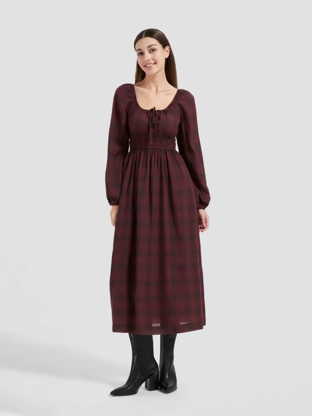 Universal Thread Rosewood Brown Long Sleeve A-Line Midi Dress Large